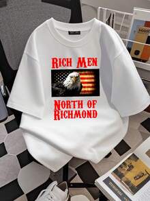 T-shirt femme imprimé "Rich Men North of Richmond Eagle Flag Country" avec manches longues ou courtes, à la mode - Blanc - Voir 2