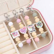 1pc Mother's Day Themed Beaded Keychain, Handmade Beaded Silicone Keychain/Bag Charm With Mother's Day Blessing Text/Flower/Heart Print Pattern, Best Gift For Mom On Mother's Day - Mother's Day Keychain - View 2