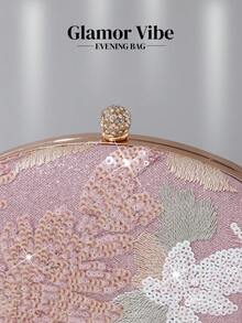 1件粉色亮片花卉刺绣手拿包，硬盒式设计，伴娘手提包，正式派对包，婚礼手拿包，适合女性出席正式活动、派对、婚礼，配有可拆卸链条，优雅风格 - 粉色 - 查看 6