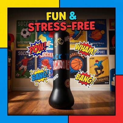 1个加厚充气拳击沙袋，回弹力强，可独立放置，成人及青少年减压玩具，家用健身房拳击训练器材，适合作为生日、斋月、宰牲节、复活节的趣味礼物