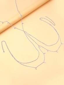 1pc Sexy Gold Tone Criss-Cross Body Chain Necklace, Layered Water Drop Pendant Chest Chain Jewelry Accessory Gift For Women - Silver - View 4