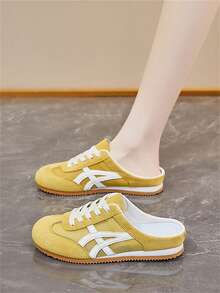 Shoes Giày thể thao đế bệt thoáng khí mùa hè cho nữ, giày buộc dây kiểu retro, giày đi bộ đế bằng nhẹ, chống trơn trượt. - Màu vàng - Xem 3
