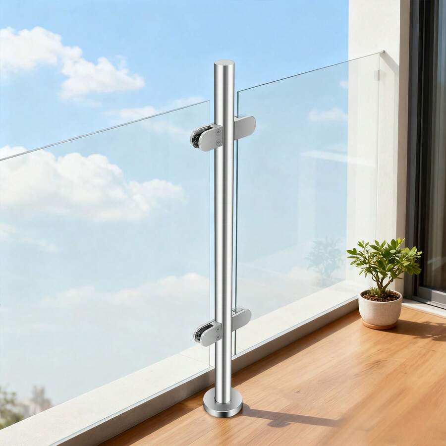 SENDERPICK Glass Railing System Tempered Glass Balcony Railing Deck Balustrade Handrail Stainless Steel - Silver - View 1