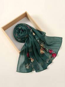 1 Stück Damen Chiffon Kopftuch mit Blumenstickerei, leichter, atmungsaktiver bestickter Chiffon Schal, multifunktionaler Sonnenschutzschal, lässig vielseitig geeignet für den täglichen Gebrauch, Strand, Urlaub - Verschiedenfarbig - Übersicht 5