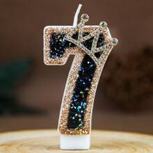 Crown Themed Black Rhinestone Number Birthday Candles, Suitable For 1st Birthday, Party, Anniversary, 0-9 Candles - Multicolor - View 10