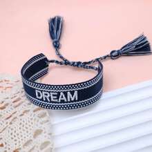 1条绣有“DREAM”字母的手工编织手链，复古简约休闲风，尺寸可调节，适合派对和日常佩戴。 - 寶藍色 - 查看 8