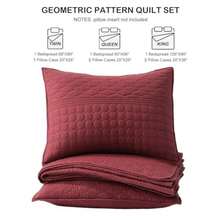 Burgundy Red Queen Size Quilt Set - Soft Microfiber Bedspread with 2 Shams Lightweight and All-Season Geometric Coverlet for Cozy Bedding - Burdeos - Ver 8