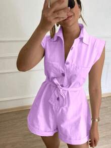 Women's Clothing/ Jumpsuit/Headband/Linen - 淡紫色 - 查看 2