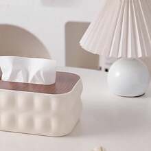 1个带盖长方形纸巾盒套，现代木质餐巾纸架，松木盖，纸巾盒收纳架，适用于家庭、汽车、办公室、浴室梳妆台、桌面、卧室 - 彩色 - 查看 5