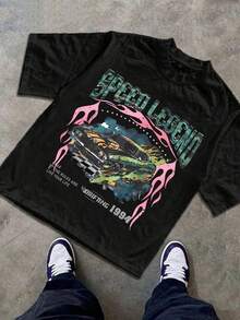 Y2k,Men's Summer Short Sleeved Pure Cotton Comfortable And Breathable Casual Outdoor Street Round Neck T-Shirt, A High-Quality Fashion Brand, A Surprise Gift For Family And Friends. - 黑色 - 查看 1