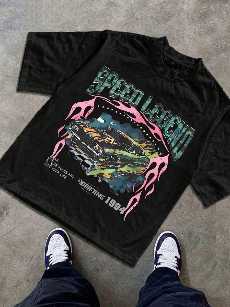 Y2k,Men's Summer Short Sleeved Pure Cotton Comfortable And Breathable Casual Outdoor Street Round Neck T-Shirt, A High-Quality Fashion Brand, A Surprise Gift For Family And Friends. - 黑色 - 查看 1