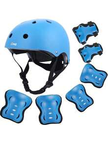 Complete Kids Guard Set – Durable ABS Shell Helmet & Padded Elbow Knee Guards For Scooter, Skate & Bike Riding - Blue - View 1