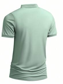 男士休闲轻薄透气纯色短袖Polo衫，适合夏季商务、通勤和日常穿着。 - 綠色 - 查看 3