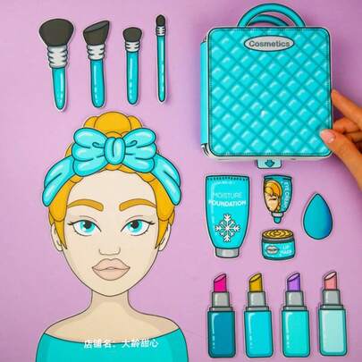 Girls' Handcraft Makeup Pouch DIY Kit: Includes Makeup-Themed Craft Papers, 1 Roll Of Tape, And 1 Box Of Double-Sided Adhesive. Ideal For Scrapbooking, Collage Making, And A Great Gift For Birthday, Christmas, And New Year