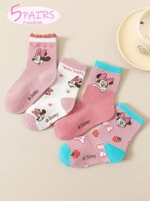 5 pares de calcetines tipo crew con diseños lindos de la serie Disney Mickey Mouse para niñas, con varios patrones vibrantes que incluyen estampados de Mickey, calcetines cortos de calidad, regalo perfecto para pequeñas princesas, surtido aleatorio - Multicolor - Ver 6