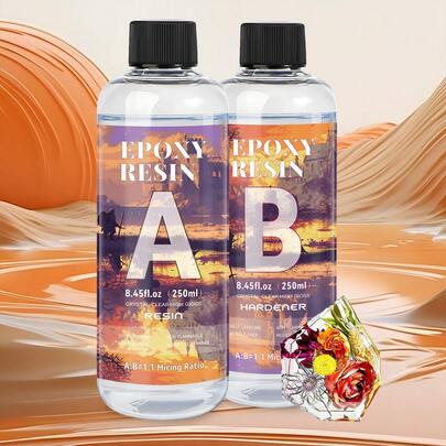 250毫升透明环氧树脂套装 - 快速固化、低气味、不收缩且抗紫外线的AB胶，适用于DIY手工艺品，包含工具