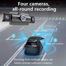 3-Channel Dashcam With Night Vision, 1440P Front Camera + 720P Left/Right Cameras, LED Display, Physical Buttons, Parking Monitoring, Loop Recording. Optional Memory Card For The Car Recorder. - 3 Lenses Plus Memory Card - View 8