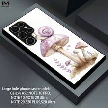 Purple Snail Mushroom Decorative Pattern High-End Glass Case, Popular Business Or Everyday Style, Suitable For S25, S24, S23, S22, S21, S20, NOTE20, NOTE10, A55, A54, A53, A52, A36, A35, A34, A33, A23, A15, A14, A13, A05s, A05. Special Glass Phone Case, Stylish, Elegant, Fashionable Phone Case, Suitable For Everyday Use, Stylish Pattern, Artistic Print, UV Printing Design, Designer Phone Accessory, Decorative Case, For Fashion Enthusiasts And Smartphone Users - 黑色 - 查看 5