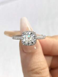 1 chiếc nhẫn kim cương Moissanite hình vuông cổ điển 0,5-3 carat, bạc sterling 925, món quà sang trọng, thanh lịch dành tặng cô dâu nhân dịp đính hôn, cưới, sinh nhật, kỷ niệm hoặc quà tặng cho bạn thân. - Bạc - Xem 3
