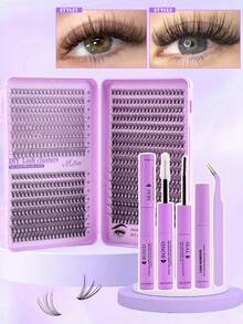 640pcs Cluster False Eyelashes, Thick Curly Eyelash Extension Kit, D-Curl 8-16mm Mixed Length, DIY Eyelash Extension Set, Fluffy Soft Individual Lashes, Create Voluminous Natural Y2K Butterfly Makeup Effect, Easy DIY At Home, Long-Lasting Eyelash Glue, DIY Remover, DIY Tweezers, Cluster Lashes (10D+20D+20D) - màu đen - Xem 6