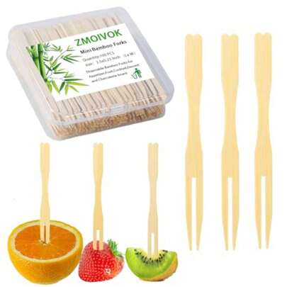 100pcs Bamboo Forks Appetizer Forks3.5 Inch Charcuterie Food  Forks Disposable Small Wooden Forks For Fruit Dessert Parties Cocktail Fork 100