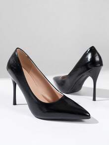 1 Pair Black Sexy Fashion Party Pumps, Suitable For Spring, Autumn And All Seasons, Low Vamp High Heels, Formal Dress Shoes, Super High Thin Heels For Workplace - Than chì đen - Xem 4