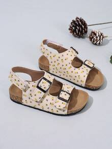 2026夏季软底凉鞋，男女童罗马凉鞋，儿童沙滩鞋，幼儿魔术贴包头拖鞋，韩版 - 米色 - 查看 2