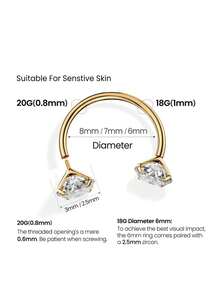 20G Horseshoe Nose Ring(Free Ball Holder) Internally Threaded Gems,Earring Daith Cartilage Helix,Piercing Jewelry With Grabbing Tool. - Silver - View 2