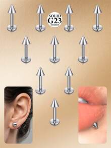 CIZME 10 chiếc khuyên môi Labret 16g bằng hợp kim titan, trang sức xỏ môi, khuyên tai Helix, khuyên sụn tai Tragus, khuyên tai Snakebite Monroe, khuyên tai Triple Forward Helix Conch Medusa Lobe Spike Pick - Bạc - Xem 1