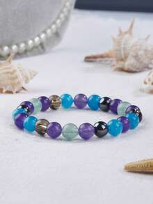 男士共情保护手链，紫水晶萤石手链，增强直觉，促进安眠，能量水晶疗愈瑜伽冥想饰品，男女通用 - 彩色 - 查看 4