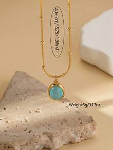 1pc Oval Pendant Necklace, Suitable For Women's Daily Wear And Gift - Gold - View 2