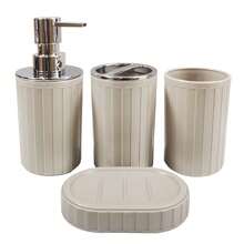 6件套塑料竹制浴室配件套装，包括垃圾桶、皂液器、皂碟、马桶刷架、牙刷架、漱口杯，适合作为生日、节日、乔迁、圣诞节礼物（灰色、黑色、米色、白色） - 彩色 - 查看 11