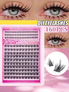 136/160/220片卡通浓密自然款假睫毛，刺猬头造型，含下睫毛，DIY睫毛嫁接，6-16mm D卷度混合长度蓬松簇状猫眼水润效果假睫毛，分段式假睫毛，下睫毛，单根睫毛，可重复使用，适合在家、派对和庆典中打造浓密、自然、迷人的睫毛效果。 - D - 查看 15
