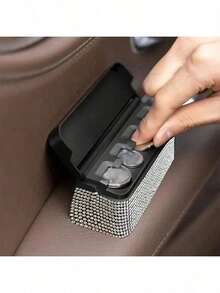 Soporte para monedas de coche con incrustaciones de diamantes, se ajusta a la mayoría de coches y camiones, organizador de accesorios para el coche - Caja para monedas con incrustaciones de diamantes - Ver 2