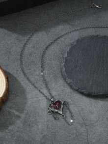 1pc Gothic Dark Heart Cross Feather Wings Embrace Heart Pendant Necklace Women's And Men's Creative Jewelry Party Gift - Necklace - View 5