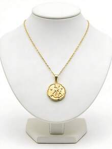 MECYLIFE 1pc Stainless Steel Vintage Zodiac Coin Necklace, Minimalist Style Jewelry For Women - Yellow Gold - View 4