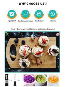 LAC 1 pieza Batidora de mano eléctrica europea 4 en 1, Mezcladora de doble velocidad con picadora de alimentos, espumador de leche, batidor y licuadora para el hogar - Ver 3