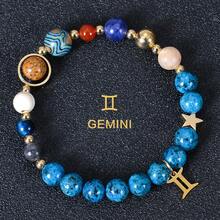 1件装八大行星及十二星座手链，天然石太阳系手链，天秤座/处女座/狮子座吊坠手链，金色，情人节情侣珠宝礼物 - 寶藍色 - 查看 11