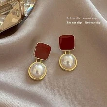 Pendientes de gota de aleación roja de Angola con estilo retro de Hong Kong, pendientes elegantes y de moda para dama, serie de otoño/invierno - Multicolor - Ver 3