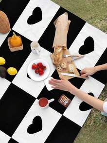 1 Peça Toalha de Mesa com Estampa de Coração, À Prova d'Água e à Prova de Óleo, Fácil de Limpar, Toalha de Mesa com Estampa Xadrez Preto e Branco, Adequada para Piquenique, Camping, Casamento, Festa de Aniversário, Casa, Cozinha, Jantar, Uso Interno/Externo - A - Visão 5