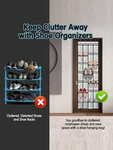 1pc Large Capacity Hanging Shoe Rack: Features 28 Pockets & 4 Metal Hooks For Heavy Items. Creates Instant Storage For Shoes, Cleaning Supplies & Organization. Back Of Closet Organizer, Behind Door Hanger, Nonslip Holders, Shoes, Sneakers And Home Accessories. Excellent For Rentals, Small Spaces & Closet Organization. Designed For Maximum Space Utilization In Modern Homes. - 黑色 - 查看 4