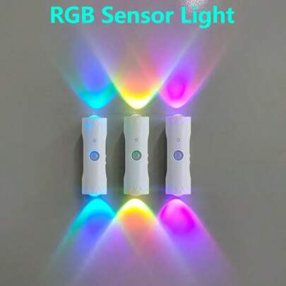 Đèn ngủ LED cảm biến chuyển động có thể sạc lại, đèn tường trang trí sáng tạo RGB gradient với nhiều chế độ chiếu sáng trong nhà, thích hợp cho hành lang, đầu giường, bàn làm việc và cầu thang từ tính, dễ dàng lắp đặt.