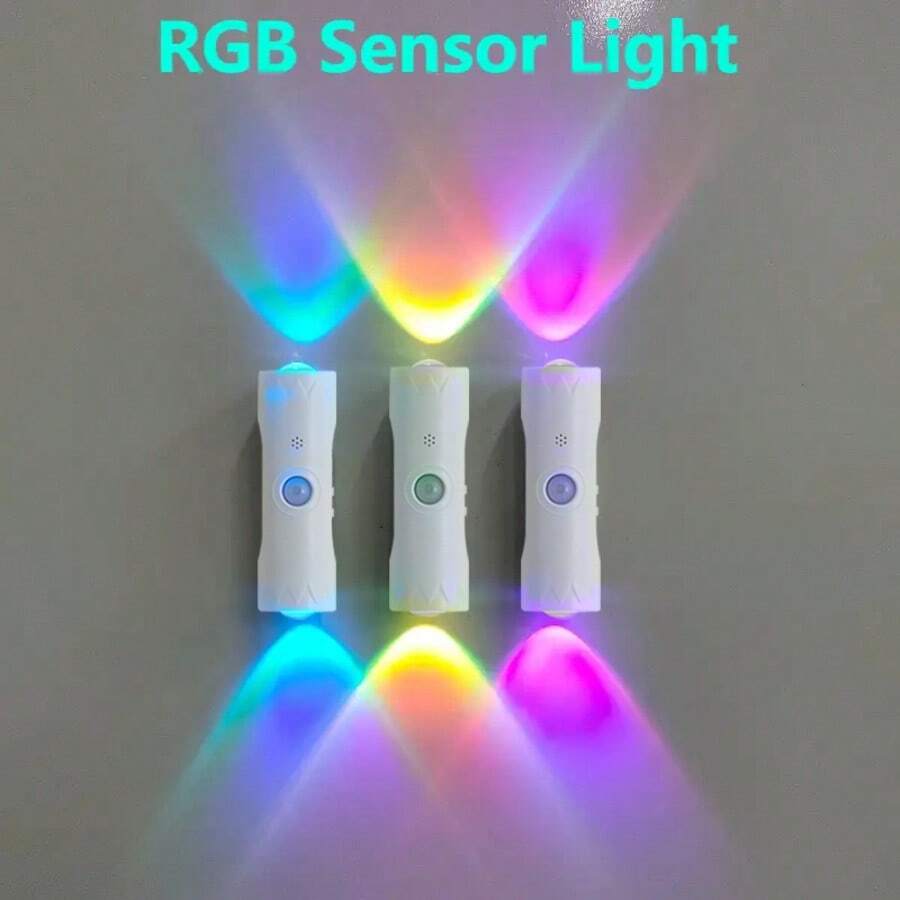 Rechargeable LED Motion Sensor Night Light, RGB Gradient Creative Decorative Wall Lamp With Multiple Indoor Lighting Modes For Corridor, Bedside, Desk And Magnetic Staircase, Easy Installation