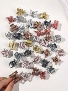 40个哑光金属小蝴蝶、雏菊、爱心、方形组合发夹，简约韩式优雅派对及日常佩戴发饰，夏季沙滩抓夹度假必备 - 彩色 - 查看 6