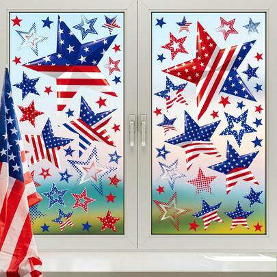 1 Set Of 2 Large Independence Day Star Spangled Banner Window Stickers, 4th Of July Window Decor, Removable Static Cling Glass Stickers, Suitable For Bedroom, Living Room, Balcony And Display Window Decoration