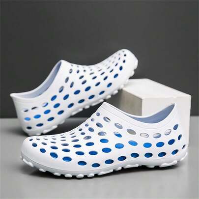 New Hollow Slippers, Men's Non-Slip Thick Sole Open Toe Beach Sandals, Unisex Fashionable Outdoor Slides, Lightweight & Comfortable Men's New Summer Outdoor Letter Beach Party Chinese Style Street