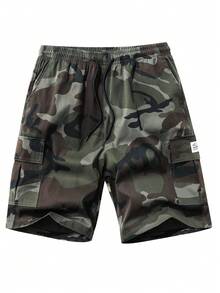 Men's Camo Print Cargo Shorts, And Versatile Knee-Length Pants - Army Green - View 2