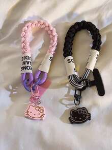 SANRIO 1 chiếc dây đeo điện thoại kiểu Ins Style 3D hình mèo KT + mặt dây chuyền, chất liệu nylon bện, móc khóa, phù hợp với hầu hết các loại ốp điện thoại, dành cho nữ. - Nhiều màu - Xem 2