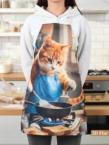 1 pieza Delantal de cocina divertido con gato, diseño de gato de cocina lindo, tela de lino 100% duradera, adecuado para uso doméstico, cafetería, cocina - Accesorio de cocina divertido como regalo para amantes de los gatos, delantal de gato, artículo de regalo con tema de mascotas, regalos para amantes de las mascotas - Delantal de gatito - Ver 2