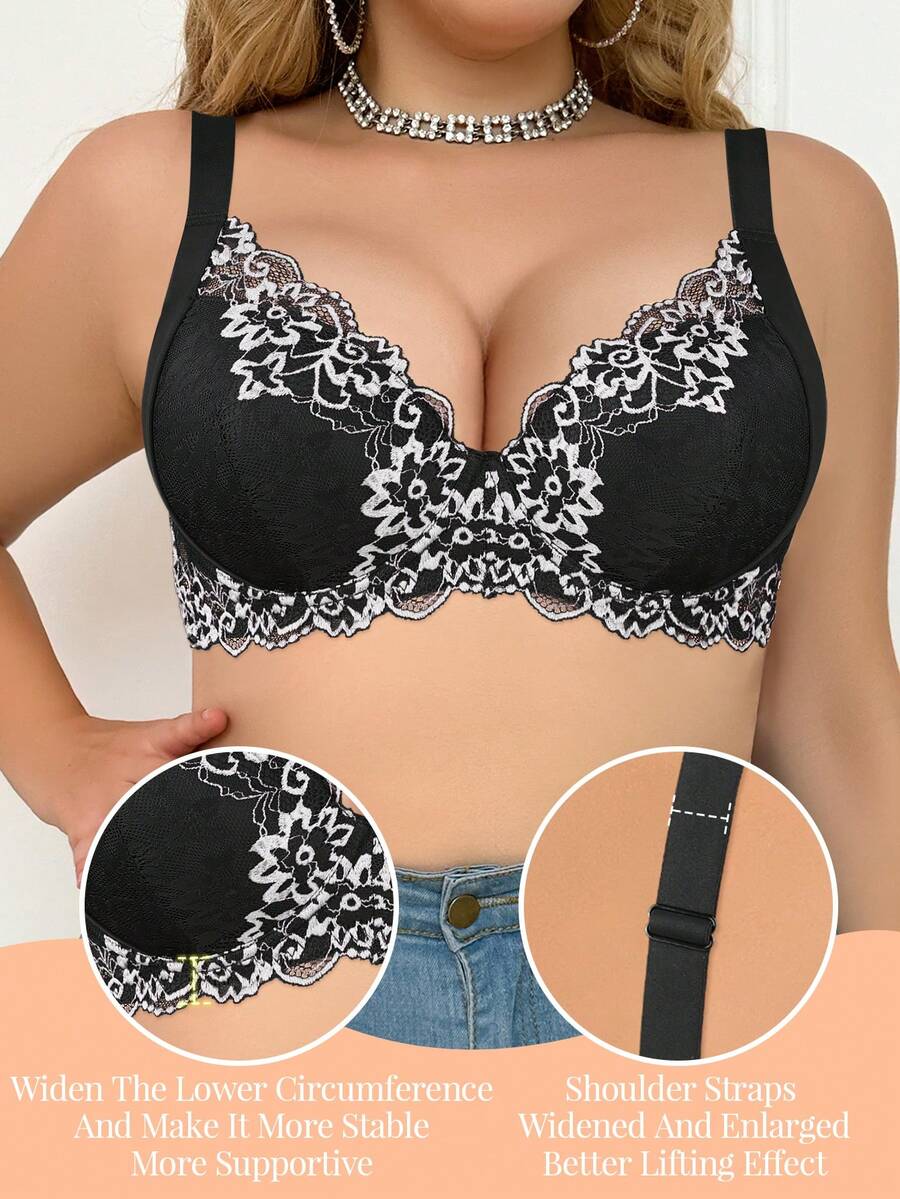 mimilemon Plus Size Women Lace Underwire Push-Up Bra - Lift & Support Comfortable, Fashionable Curve, Daily & Lingerie Series